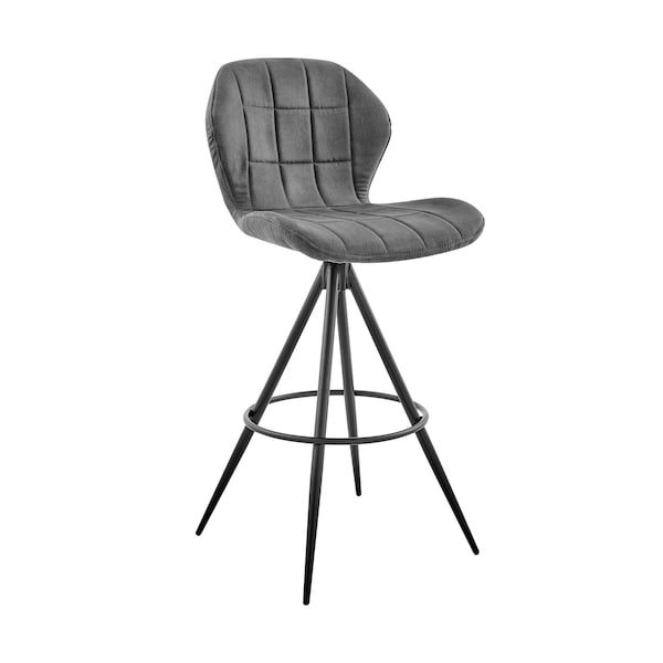 Armen Living Catalina 30" Swivel Bar Height Bar Stool in Charcoal Fabric and Black Finish LCCTBACH30 - main